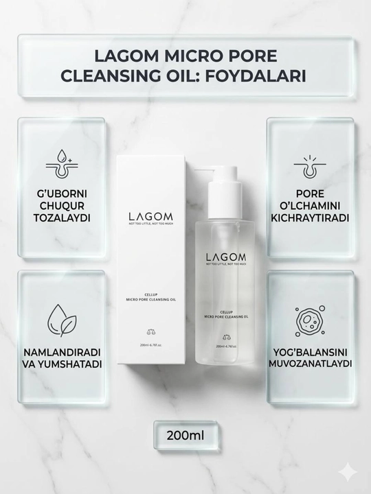 Lagom Micro Pore Cleaning Oil 200 ml - yuzni tozalash uchun gidrofil moy - 