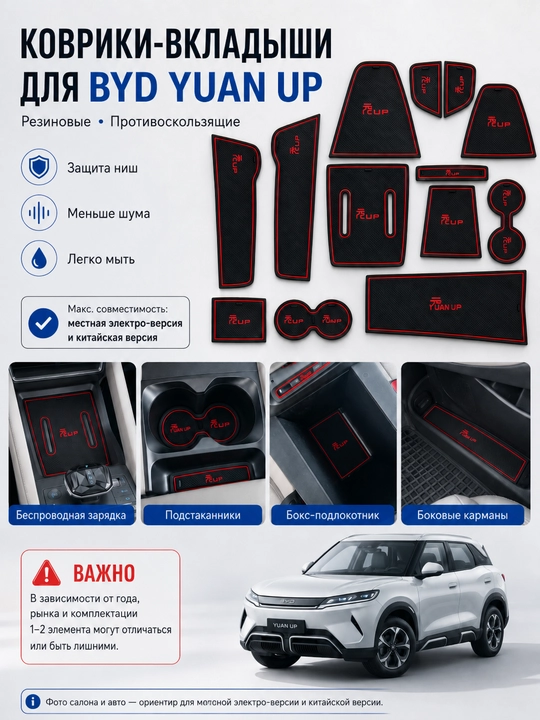 Резиновые коврики-вкладыши для BYD Yuan UP, комплект для ниш салона - 