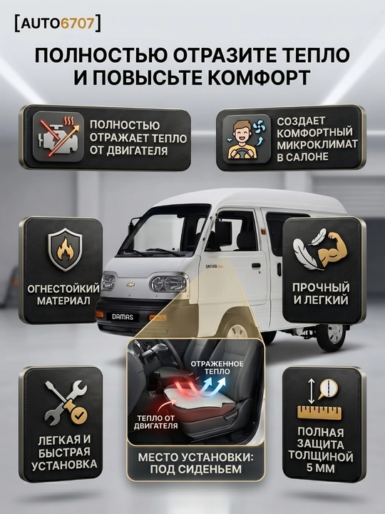 Теплоизоляция для Damas и Labo, покрытие на двигатель 5мм шумка - 