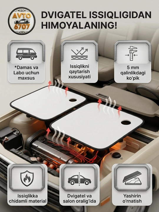 Damas va Labo uchun issiqlik izolyatsiyasi, 5mm motor qoplamasi shumka