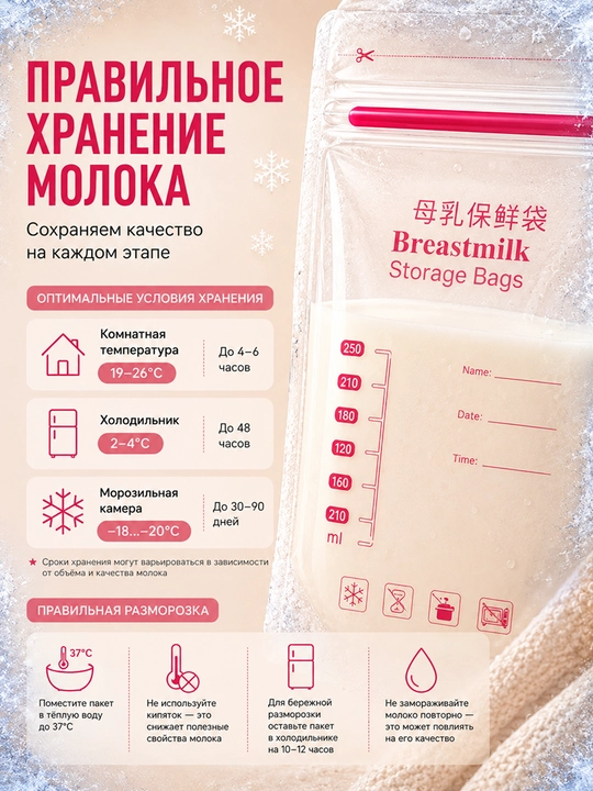 Ko‘krak suti saqlash paketlari, 30 dona, steril, muzlatish uchun
