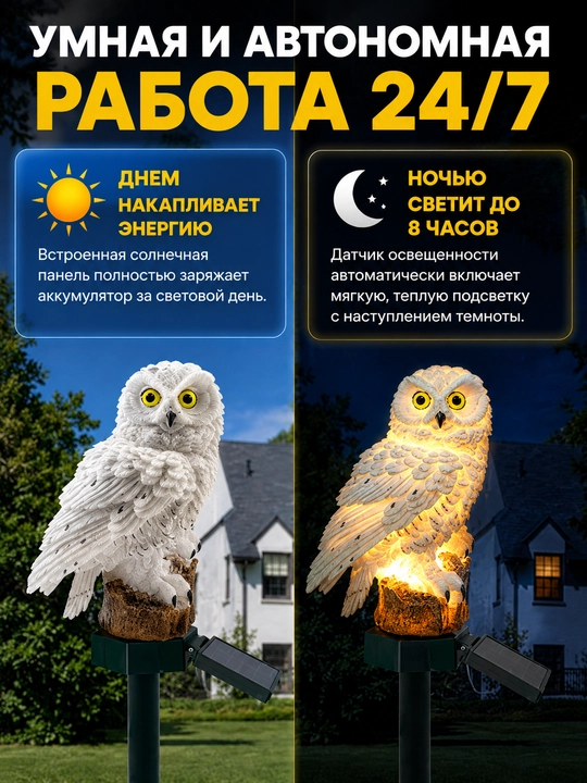 Садовый светильник на солнечной батарее, уличный фонарь, декоративная Сова для дачи и сада