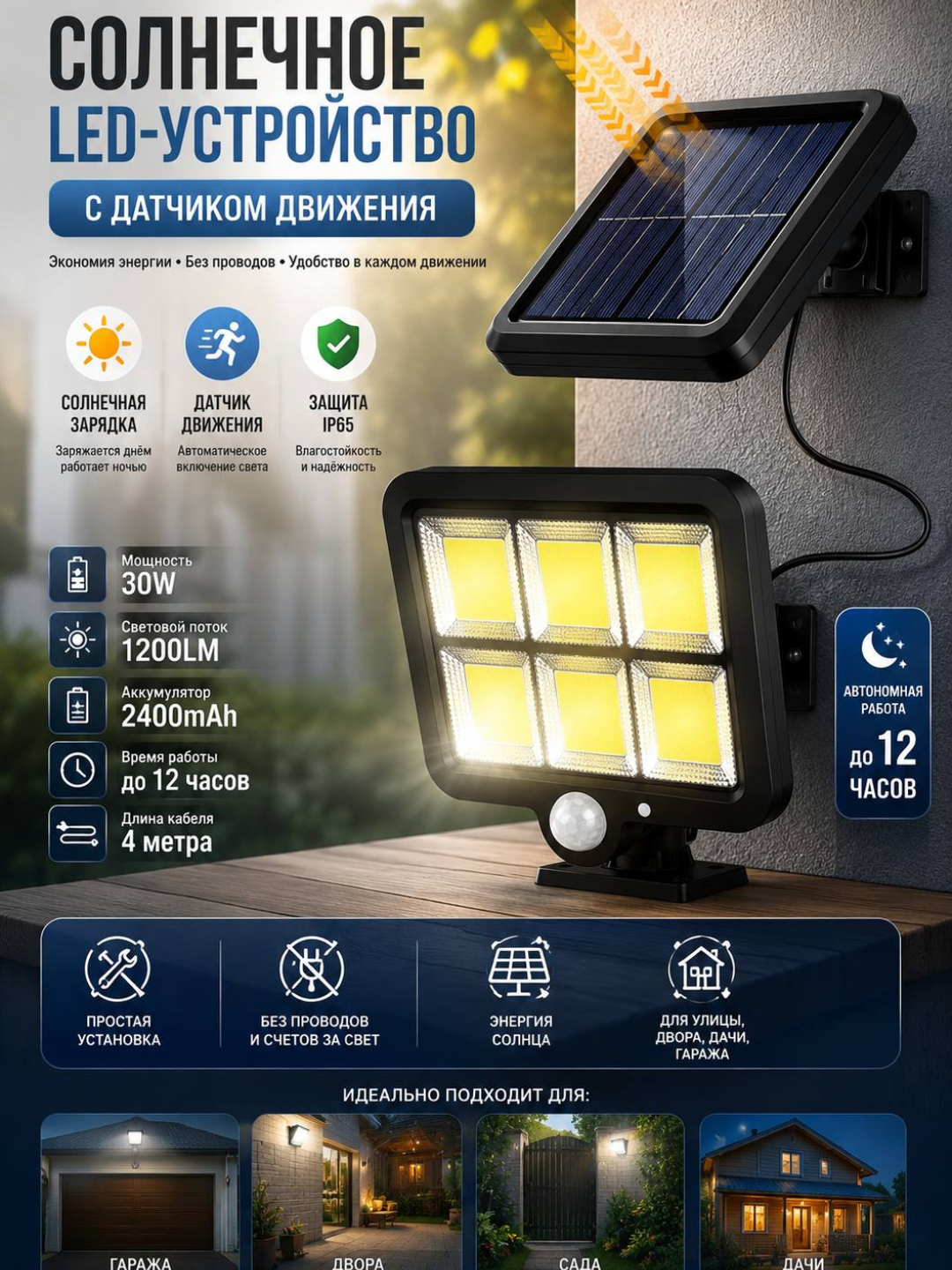 Солнечный LED-прожектор “SolarGuard 160”, 30 W - 