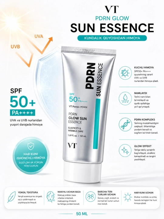 VT PDRN SPF50+ PA++++ солнцезащитный крем, SPF крем для лица ежедневная защита от солнца - 