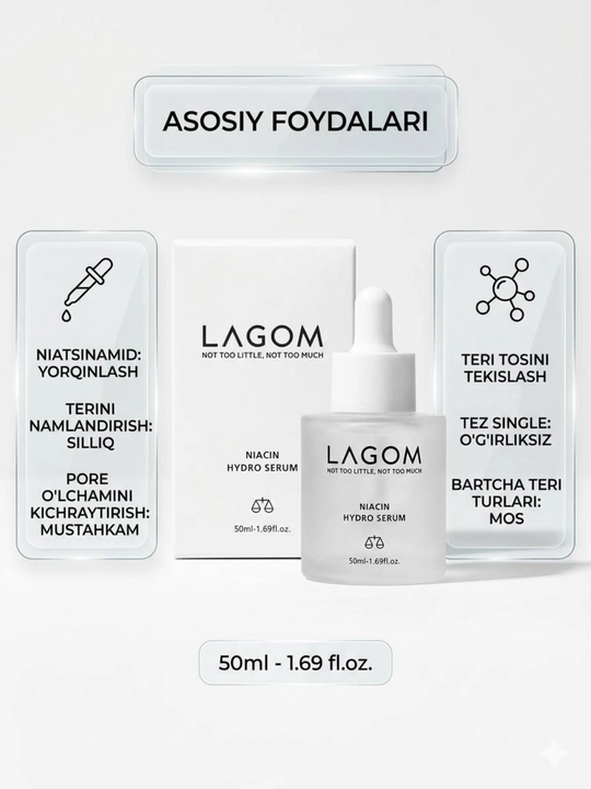 Lagom Niacin Hydro Serum 50 ml Korea – namlantiruvchi niatsinamid serumi - 