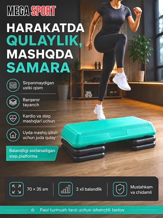 Aerobik step platforma, balandligi sozlanadigan fitnes step doskasi