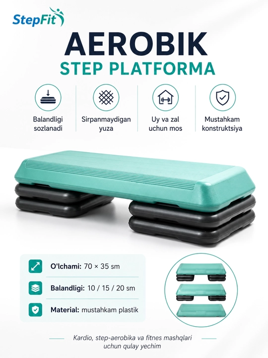 Aerobik step platforma, balandligi sozlanadigan fitnes step doskasi