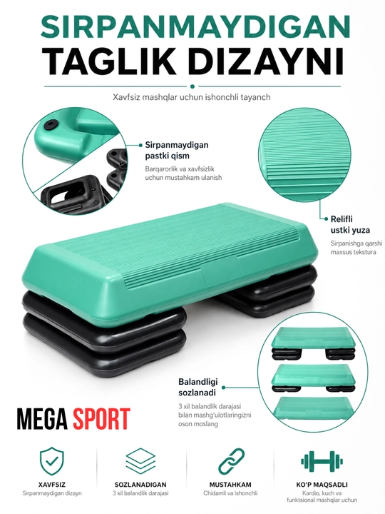 Aerobik step platforma, balandligi sozlanadigan fitnes step doskasi
