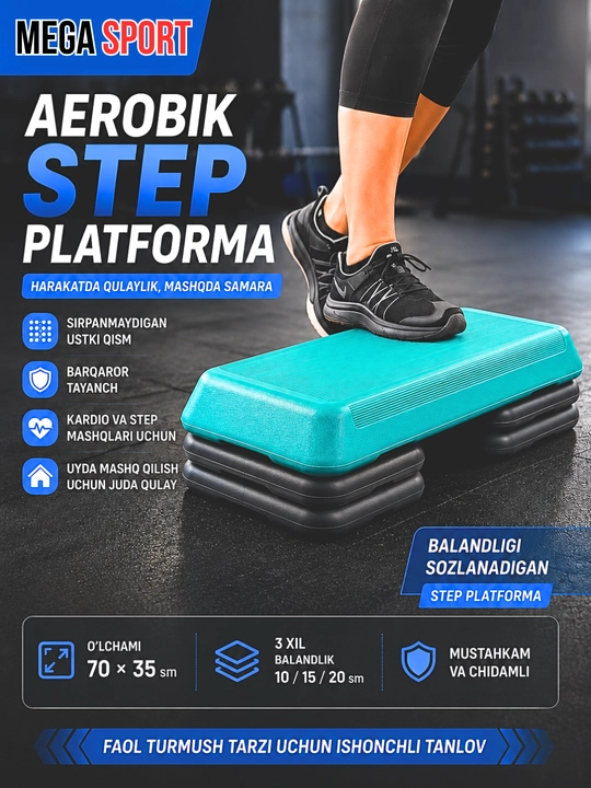 Aerobik step platforma, balandligi sozlanadigan fitnes step doskasi