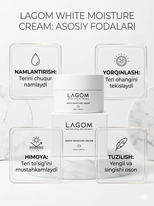 Lagom White Moisture Cream 50 ml  Korea – namlantiruvchi yuz kremi - 