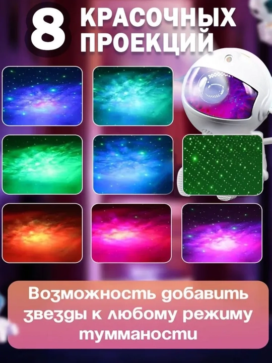 Ночник проектор Звездное небо Космонавт с пультом, LED галактика для детей