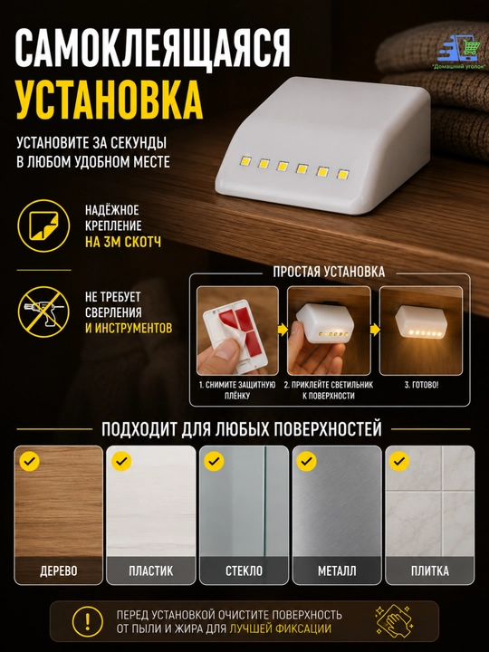 LED-подсветка для шкафа с датчиком движения, беспроводной светильник 8 LED