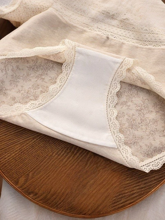Ayollar uchun paxtali ichki kiyimlar to‘plami, 5 dona, dantelli, gulli, L-XL