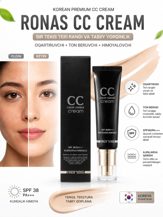 Ronas CC Cream SPF38 осветляющий тональный СС крем для лица Корея