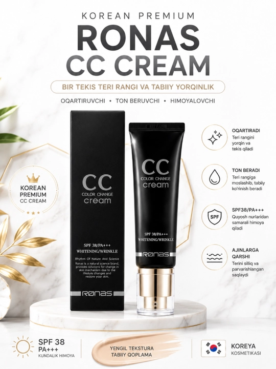Ronas CC Cream SPF38 осветляющий тональный СС крем для лица Корея