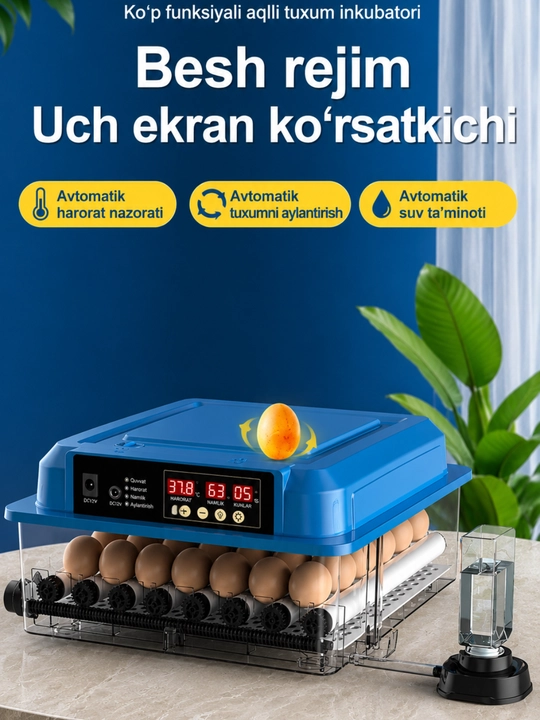 To‘liq avtomatik aqlli inkubator, namlik va harorat nazorati, avtomatik aylantirish
