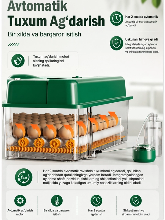 To‘liq avtomatik aqlli inkubator, namlik va harorat nazorati, avtomatik aylantirish