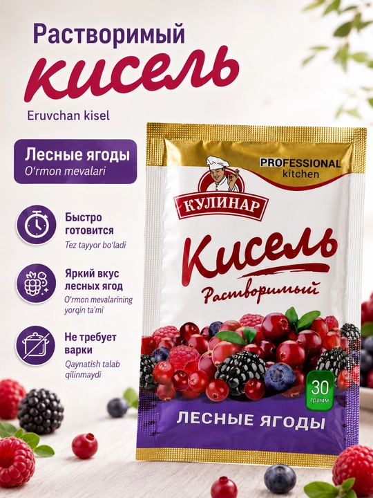 "Kулинар" eruvchan kisel O‘rmon mevalari, 30 g - 