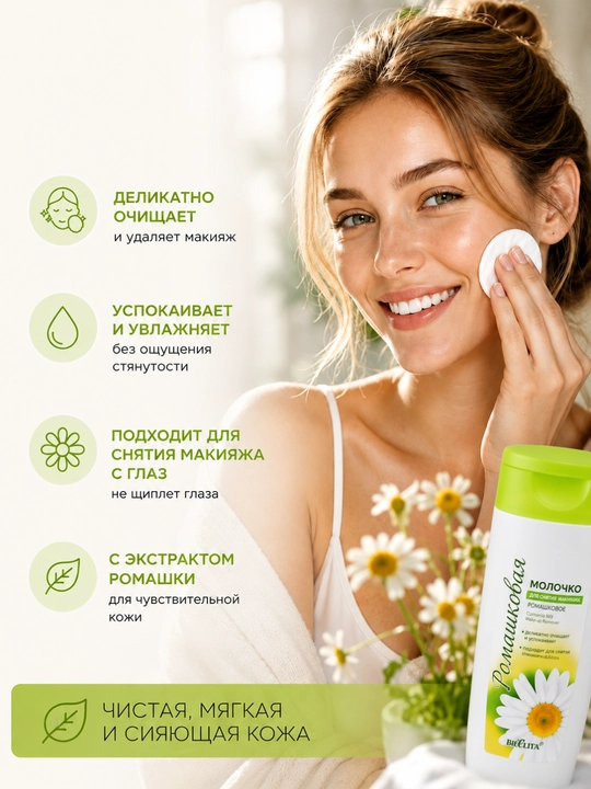 Молочко для снятия макияжа Bielita, Ромашковое, 200 мл