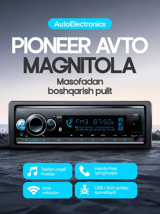 Bluetooth bilan Pioner 1DIN avto-magnitolasi - 