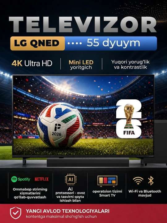 Телевизор LG Smart TV LG QNED AI QNED70B6C Mini LED 4K 2026, 55 дюйма