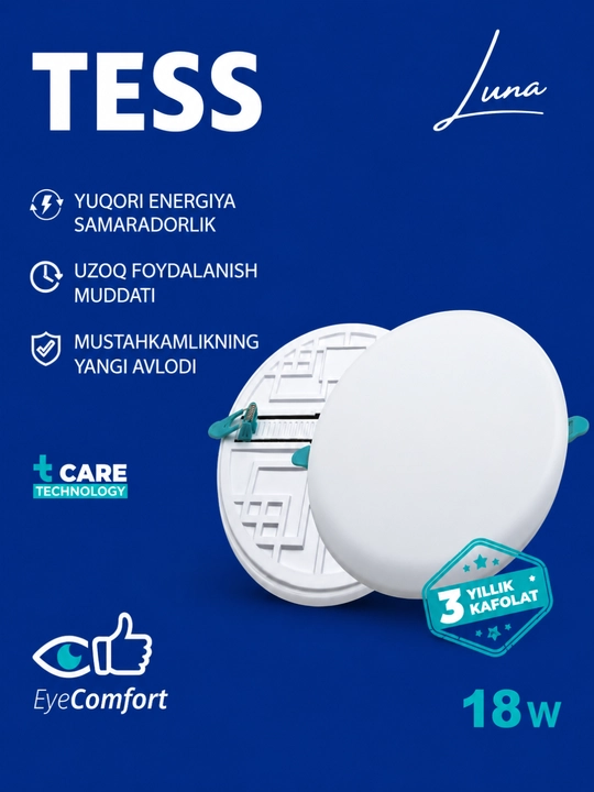 LED, panel, TESS Luna 18W R- Dumaqoq 3CCT-3 xil rang yonish, ichki o‘rnatiladigan - 