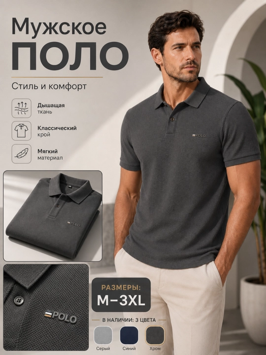 Erkaklar uchun polo futbolkasi (M-3XL o'lchamlari) - 