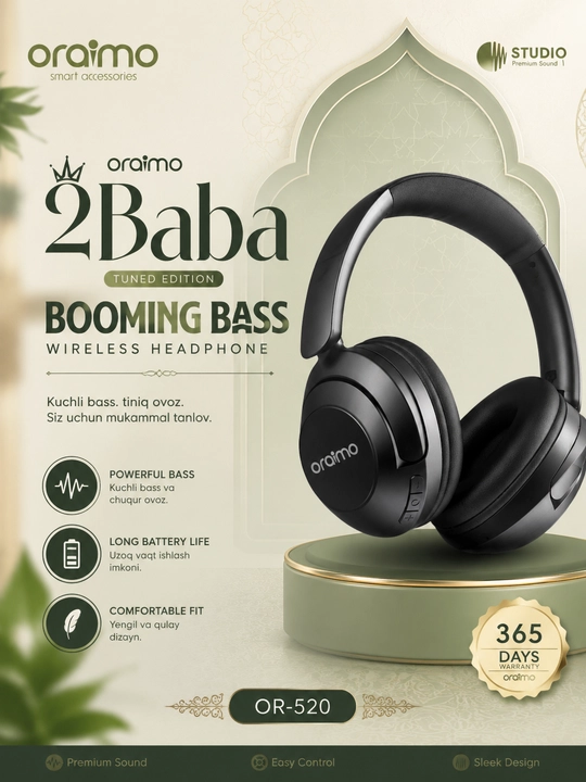 Oraimo OR-520 2Baba Wireless Headphone Bluetooth Наушники с мощным басом - 