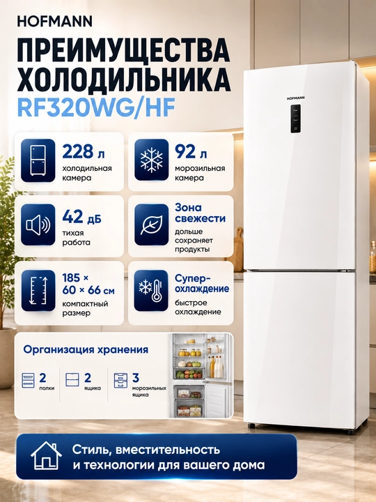 Sovutgich Hofmann RF320WG/HF, 320 l, NoFrost, LED ekran, energiya sarfi A+