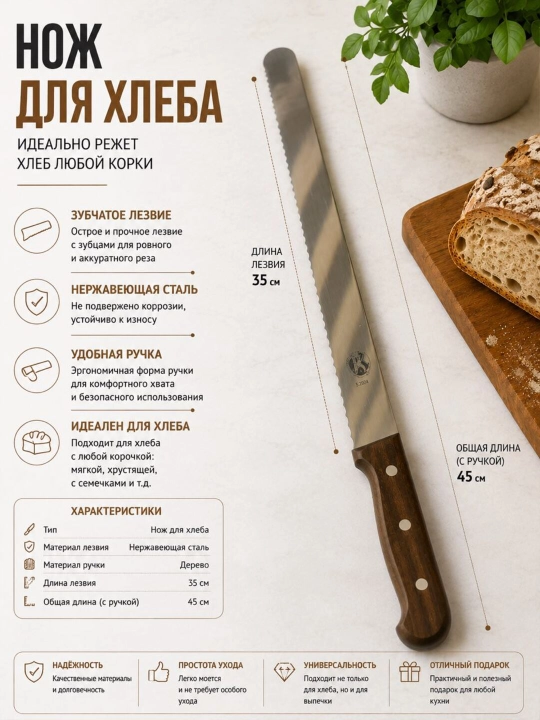 Нож для хлеба 35 см - 