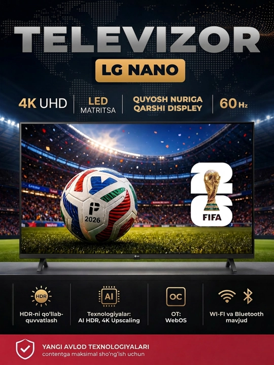 Телевизор LG NU900B6LA, Smart TV LG NANO 4K UHD AI 2026