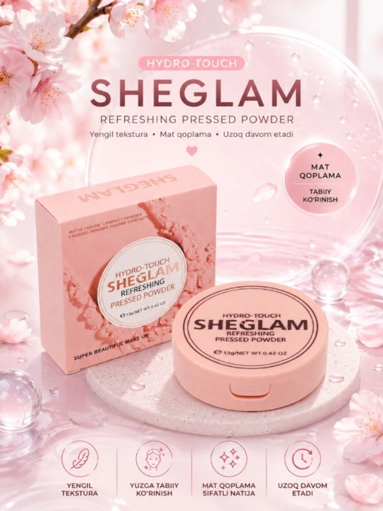Фиксирующая пудра для макияжа Sheglam Hydro - Touch Refreshing Pressed Powder, 13 г - 