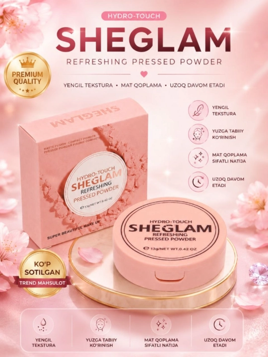 Fiksator makiyaj uchun pudra Sheglam Hydro - Touch Refreshing Pressed Powder, 13 gr