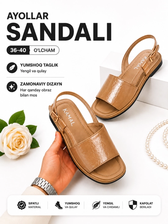 Ayollar sandalilari, ayollar poyabzali, qulay bosonojka, yumshoq poyabzal, 36-40 sm - 