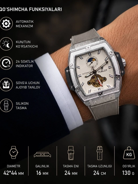 Hublot Automatic Skeleton Мужские часы – дизайн Tourbillon - 