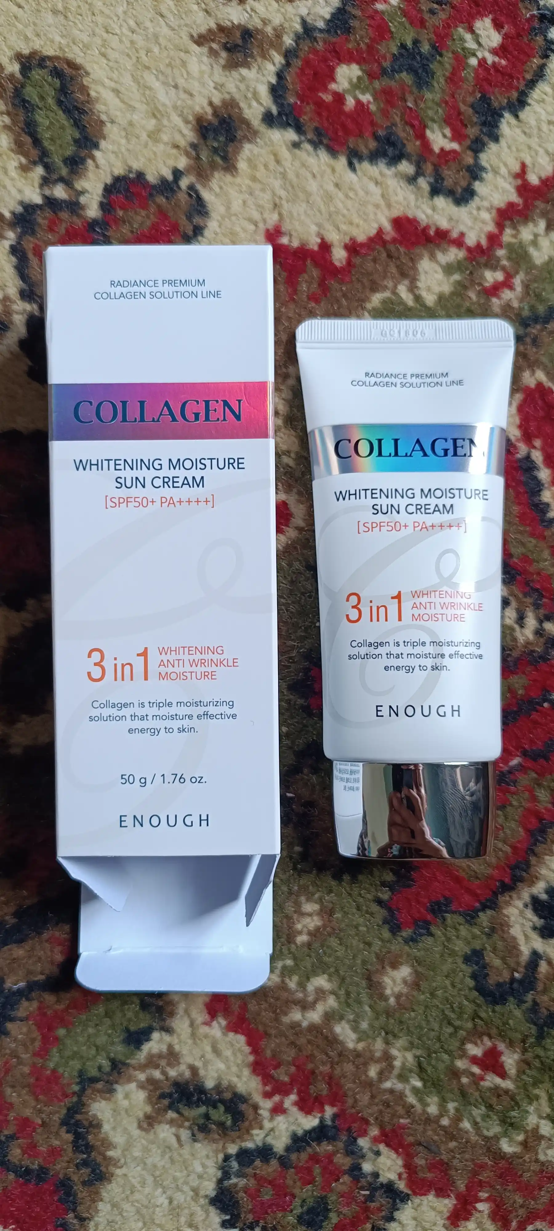 Солнцезащитный крем Enough 3 in 1 Whitening Sun Cream SPF50/PA+ с морским коллагеном, 50 мл