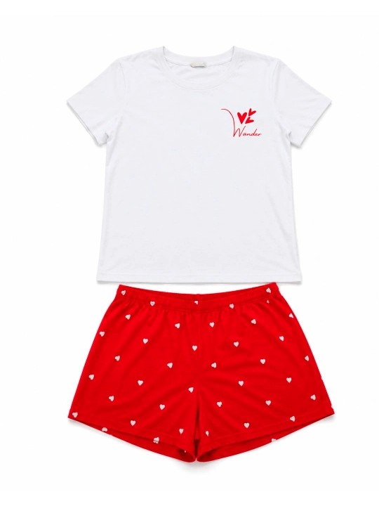 Ayollar pijama to'plami, futbolka va shortik bilan