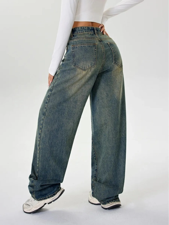 Ayollar jinsi baggy Y2K, oversize keng shim, yuqori bel, erkin kesim, paxta jinsi - 