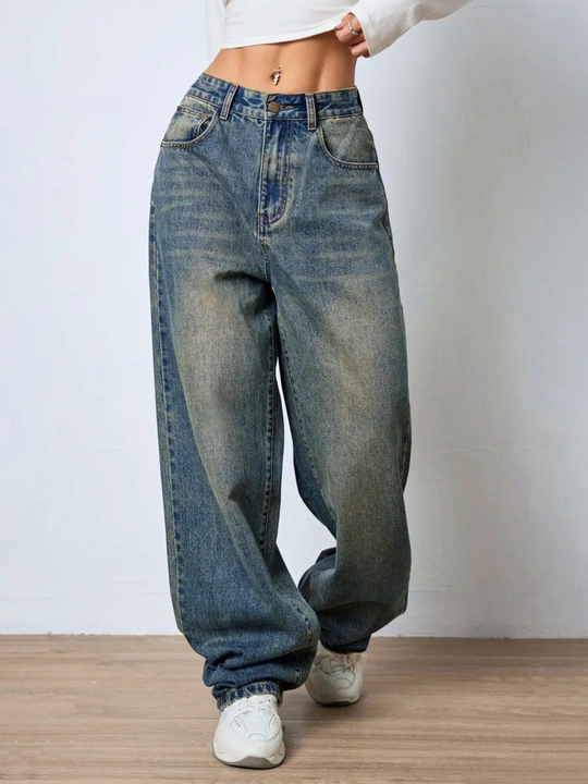 Ayollar jinsi baggy Y2K, oversize keng shim, yuqori bel, erkin kesim, paxta jinsi