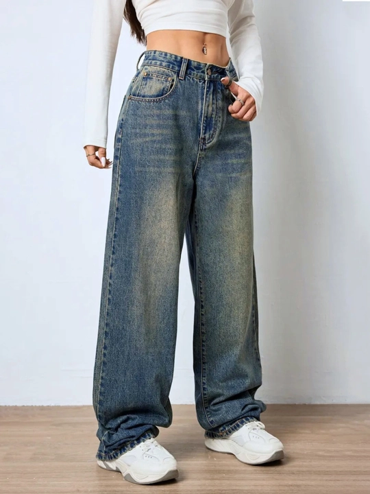 Ayollar jinsi baggy Y2K, oversize keng shim, yuqori bel, erkin kesim, paxta jinsi