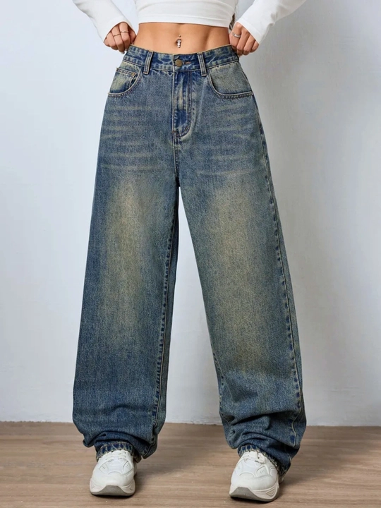 Ayollar jinsi baggy Y2K, oversize keng shim, yuqori bel, erkin kesim, paxta jinsi