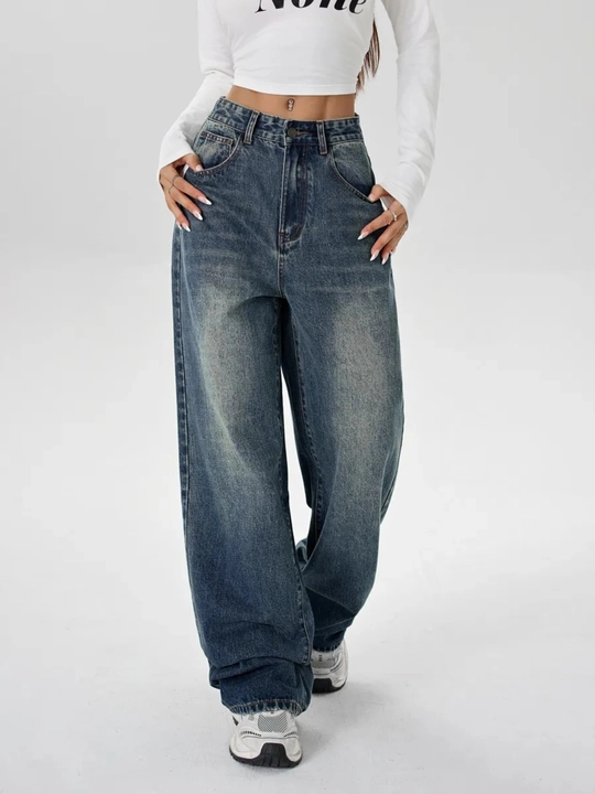 Ayollar jinsi baggy Y2K, oversize keng shim, yuqori bel, erkin kesim, paxta jinsi - 