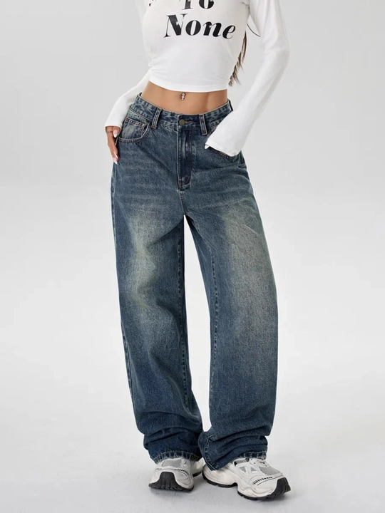 Ayollar jinsi baggy Y2K, oversize keng shim, yuqori bel, erkin kesim, paxta jinsi