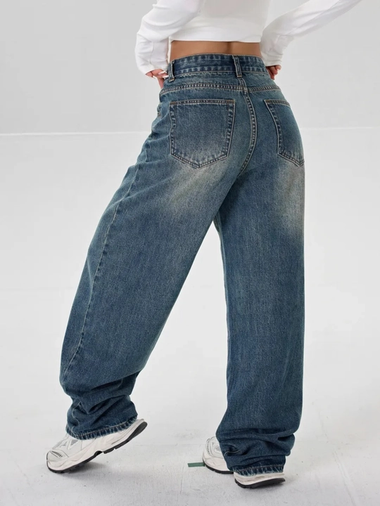 Ayollar jinsi baggy Y2K, oversize keng shim, yuqori bel, erkin kesim, paxta jinsi