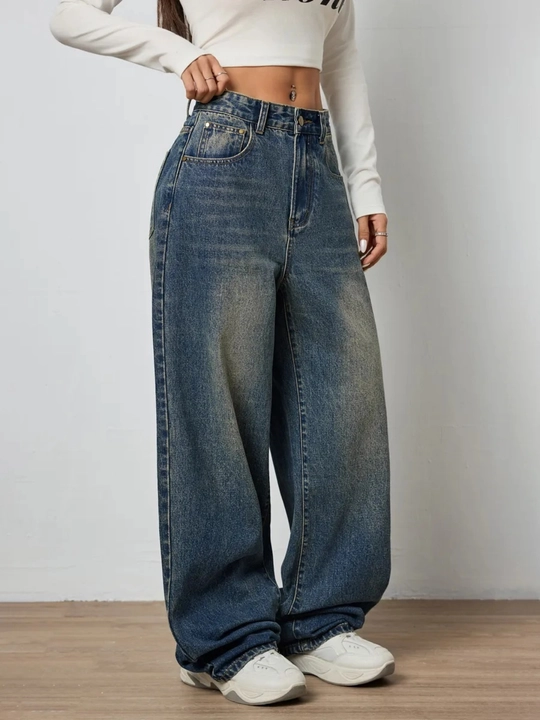 Ayollar jinsi baggy Y2K, oversize keng shim, yuqori bel, erkin kesim, paxta jinsi