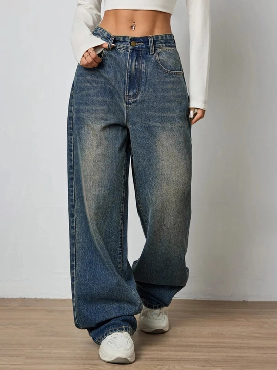 Ayollar jinsi baggy Y2K, oversize keng shim, yuqori bel, erkin kesim, paxta jinsi