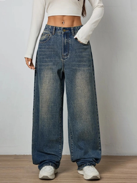 Ayollar jinsi baggy Y2K, oversize keng shim, yuqori bel, erkin kesim, paxta jinsi