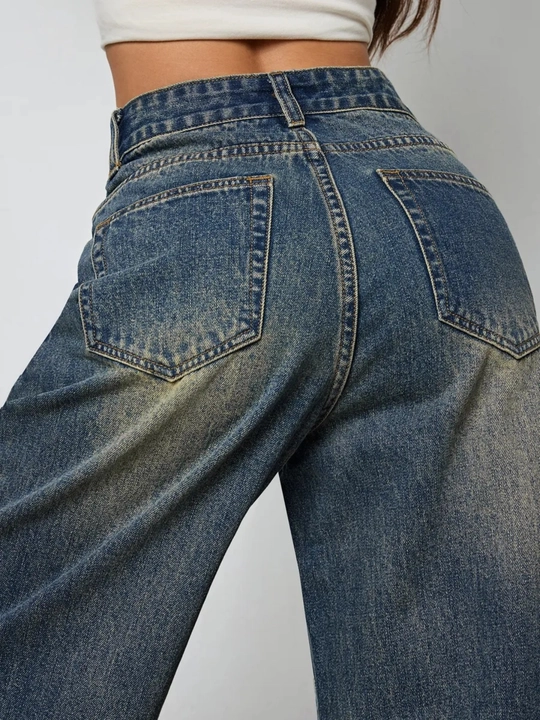 Ayollar jinsi baggy Y2K, oversize keng shim, yuqori bel, erkin kesim, paxta jinsi