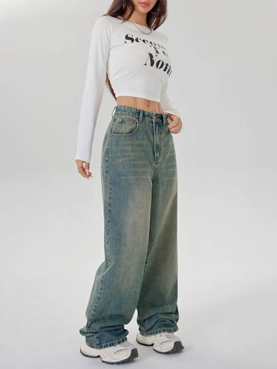 Ayollar jinsi baggy Y2K, oversize keng shim, yuqori bel, erkin kesim, paxta jinsi