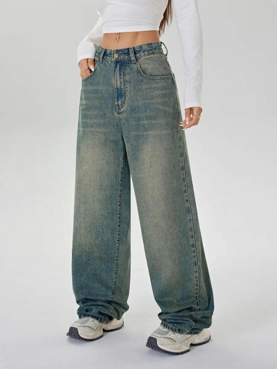 Ayollar jinsi baggy Y2K, oversize keng shim, yuqori bel, erkin kesim, paxta jinsi